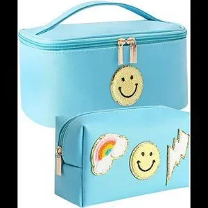 Bags | 2 Pack Preppy Patch Makeup Bag Leather Cosmetic Bag  display picture 2